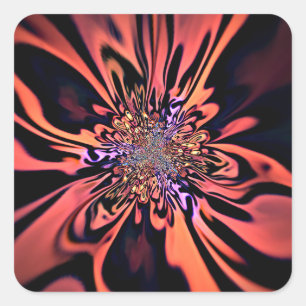 Adesivo Quadrado Arte Fractal de Explosão de Plasma Coral