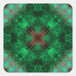 Adesivo Quadrado Arte Fractal de Geometria Sagrada Esmeralda