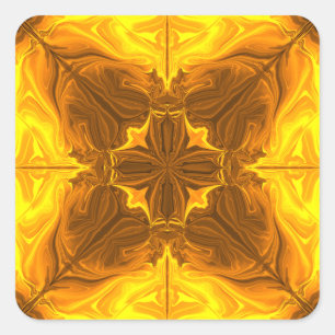 Adesivo Quadrado Arte Fractal de Kaleidoscópio Chama Dourada