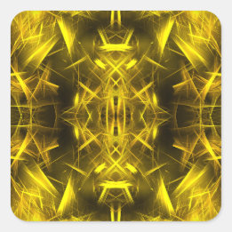 Adesivo Quadrado Arte Fractal de Plasma Elétrico Dourado