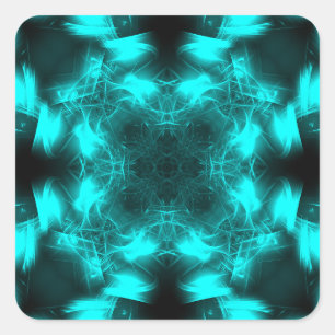 Adesivo Quadrado Arte Fractal de Simetria de Plasma Aquático