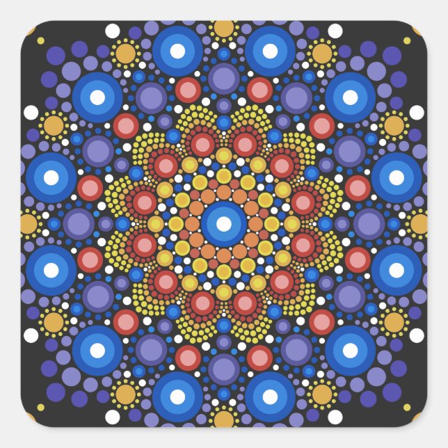 Adesivo Quadrado Arte Fractal Floral Dotada Retro Mandala (Frente)
