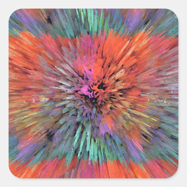 Adesivo Quadrado Arte Fractal Supernova Arco-íris (Frente)