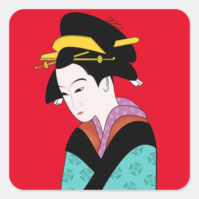 Adesivo Quadrado Arte gira japonesa Geisha kimono