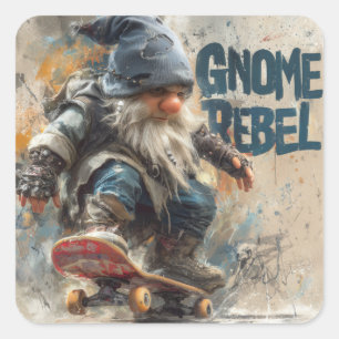 Adesivo Quadrado Arte gráfica de skateboarding do Gnome Rebel