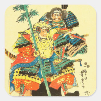 Adesivo Quadrado Arte Japonesa - Dois Samurais Em Armamento Cheio