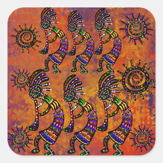 Adesivo Quadrado Arte Kokopelli  (Frente)