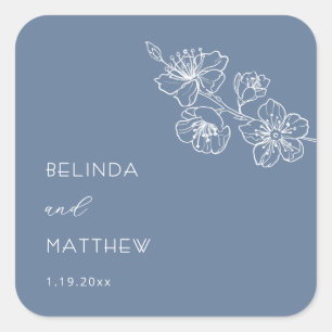 Adesivo Quadrado Arte Linear Floral Azul Casamento