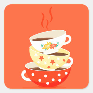 Adesivo Quadrado Arte lunática retro dos copos de chá do vintage 