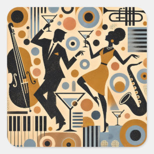 Adesivo Quadrado Arte Minimalista da Era do Jazz de Meados do Sécul