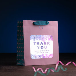 Adesivo Quadrado Arte Moderna Rosa e Casamento Roxo Obrigado