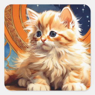 Adesivo Quadrado Arte Nouveau de Alphonse Mucha Gato Laranja