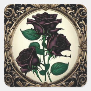 Adesivo Quadrado Arte Nouveau Rosa de Arte Botânica Negra