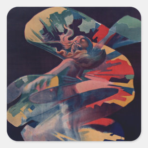 Adesivo Quadrado Arte Nova Antiga, Loie Fuller no Folies Bergere