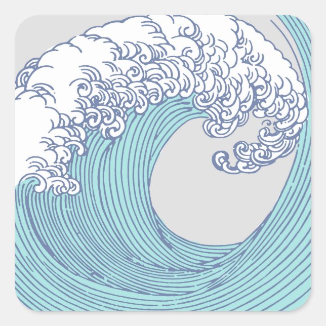 Adesivo Quadrado Arte Oceânica Onda Surf Japonês (Frente)