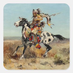 Adesivo Quadrado Arte Ocidental “Dakota Chief” por Charles M Russel