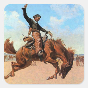 Adesivo Quadrado Arte Ocidental de Frederic Remington “The Buck Jum