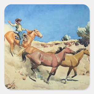 Adesivo Quadrado Arte Ocidental “Saddle Stock” por Maynard Dixon