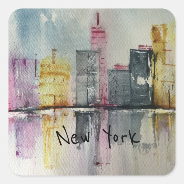 Adesivo Quadrado Arte original de Nova Iorque NYC Skyline Cityscape (Frente)