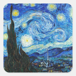 Adesivo Quadrado Arte paisagística de Vincent Van Gogh na Noite Est