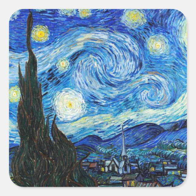 Adesivo Quadrado Arte paisagística de Vincent Van Gogh na Noite Est (Frente)