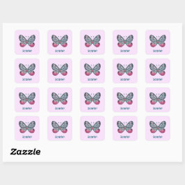 Adesivo Quadrado Arte personalizada de borboletas rosa de outubro
