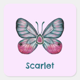 Adesivo Quadrado Arte personalizada de borboletas rosa de outubro