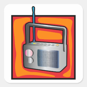 Adesivo Quadrado Arte Pop Retro dos Anos 80 Rádio Vibrante Vintage
