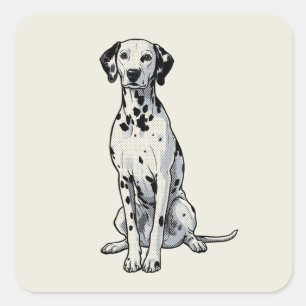 Adesivo Quadrado Arte Pop Vintage de um Cão Dálmata Malhado em Quad