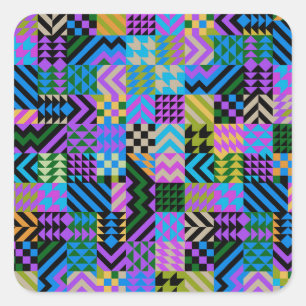 Adesivo Quadrado Arte Popular Tribal - Azul