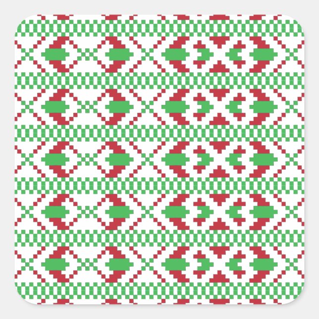 Adesivo Quadrado Arte popular tribal e verde-letã vermelha (Frente)