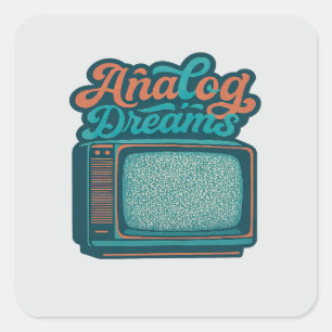 Adesivo Quadrado 📺Arte Retro de TV Antiga – Gráfico "Sonhos Analóg