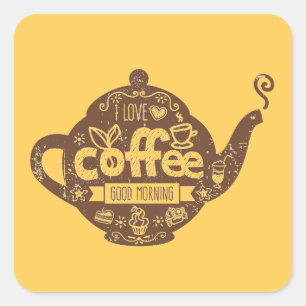 Adesivo Quadrado Arte retro do café do vintage dos amantes do caf