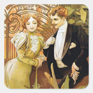 Adesivo Quadrado Arte romântica Nouveau do vintage da namoradeira