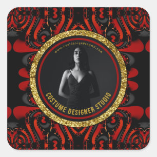 Adesivo Quadrado Arte Sombrio Vermelho Preto + Dourado Promo Negóci