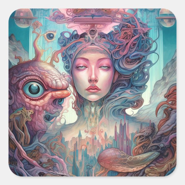 Adesivo Quadrado Arte surreal de Alienígena esquisita (Frente)
