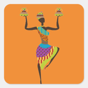 Adesivo Quadrado Arte tribal de senhora africana