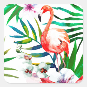 Adesivo Quadrado Arte tropical flamingo