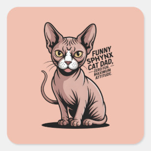 Adesivo Quadrado Arte Vetorial de Pai de Gato Sphynx Engraçado