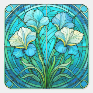 Adesivo Quadrado Arte Vidro Colorido Art Nouveau Azul Elegante
