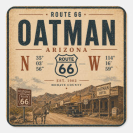 Adesivo Quadrado Arte Vintage Coordenadas de Oatman Arizona