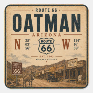 Adesivo Quadrado Arte Vintage Coordenadas de Oatman Arizona