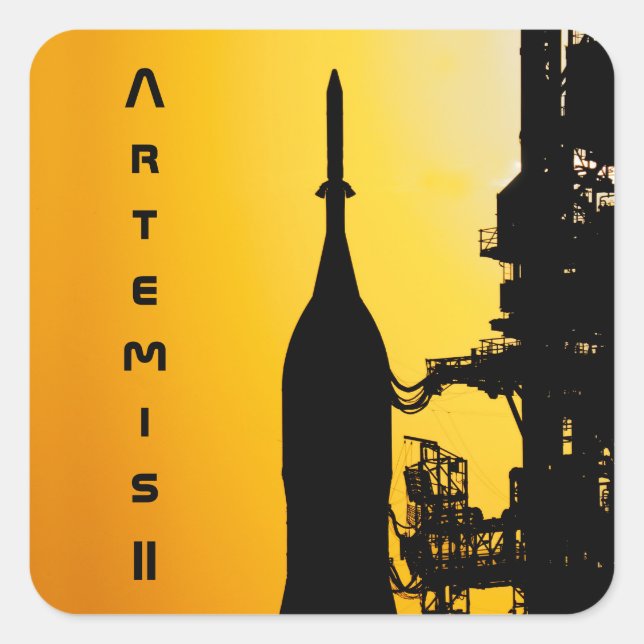Adesivo Quadrado Artemis II rumo à Plataforma de Lançamento (Frente)