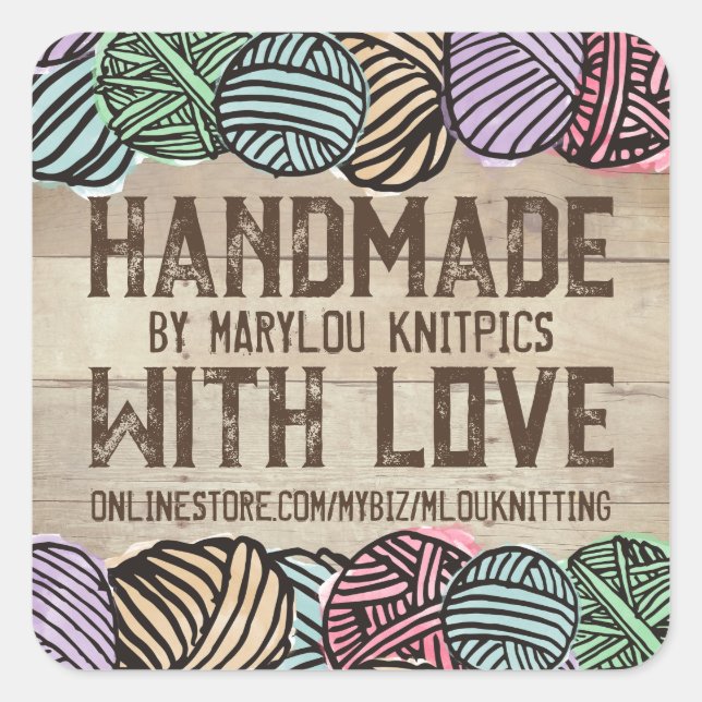 Adesivo Quadrado Artesanatos de crochê personalizados com fios de r (Frente)