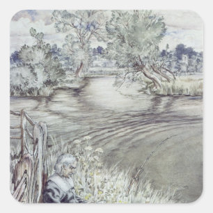 Adesivo Quadrado Arthur Rackham Izaak Walton que reclina contra um