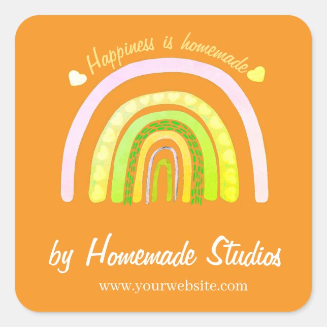 Adesivo Quadrado Artisan Rainbow 'Happiness is Homemade'  (Frente)