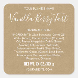 Adesivo Quadrado Artisan Soap Kraft Paper Look Ingredientes Label
