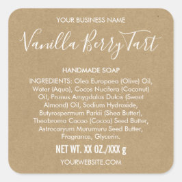 Adesivo Quadrado Artisan Soap Kraft Paper Look Ingredientes Label