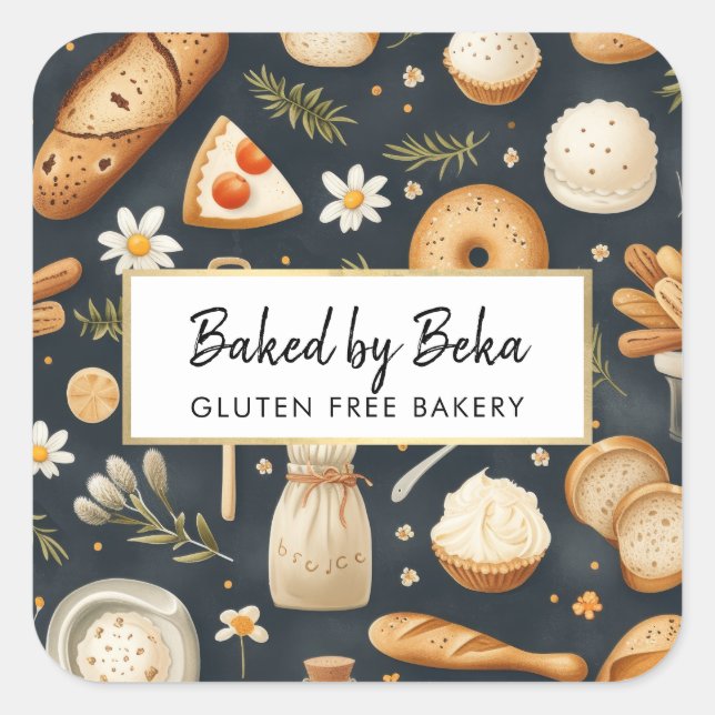 Adesivo Quadrado Artisane Delights Bakery, Pão, Pastas (Frente)