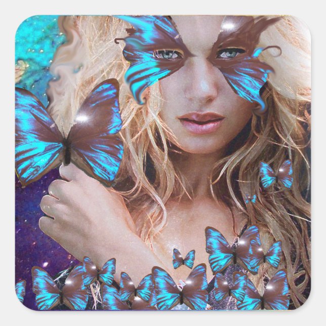 ADESIVO QUADRADO ARTISTA BLUE BUTERRFLY BEAUTY MAKEUP (Frente)